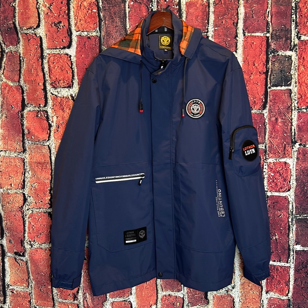 Leduntino Multiple Pocket Design Men's Embroidered removable Hooded Jacket XL